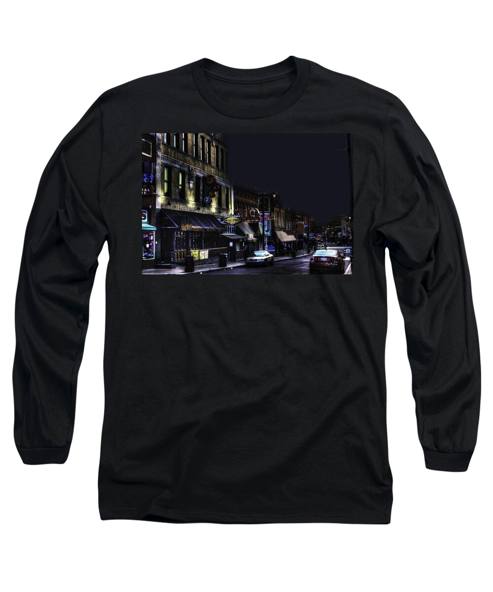 Beale Street Long Sleeve T-Shirt featuring the photograph Memphis - Night - Closing Time on Beale Street by Barry Jones
