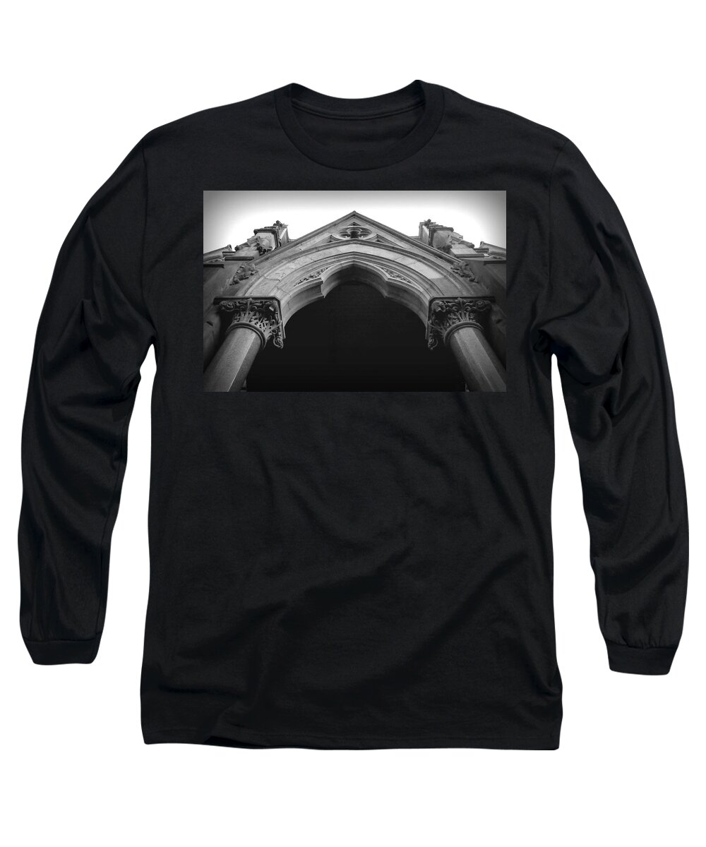 Skompski Long Sleeve T-Shirt featuring the photograph College Hall Entry - Black and White by Joseph Skompski