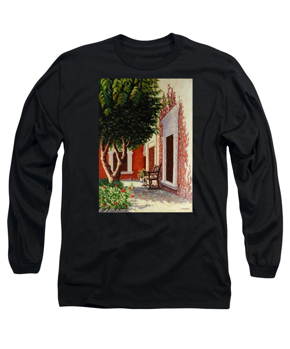 Ningning Long Sleeve T-Shirt featuring the painting Colonial Patil,Peru Impression by Ningning Li