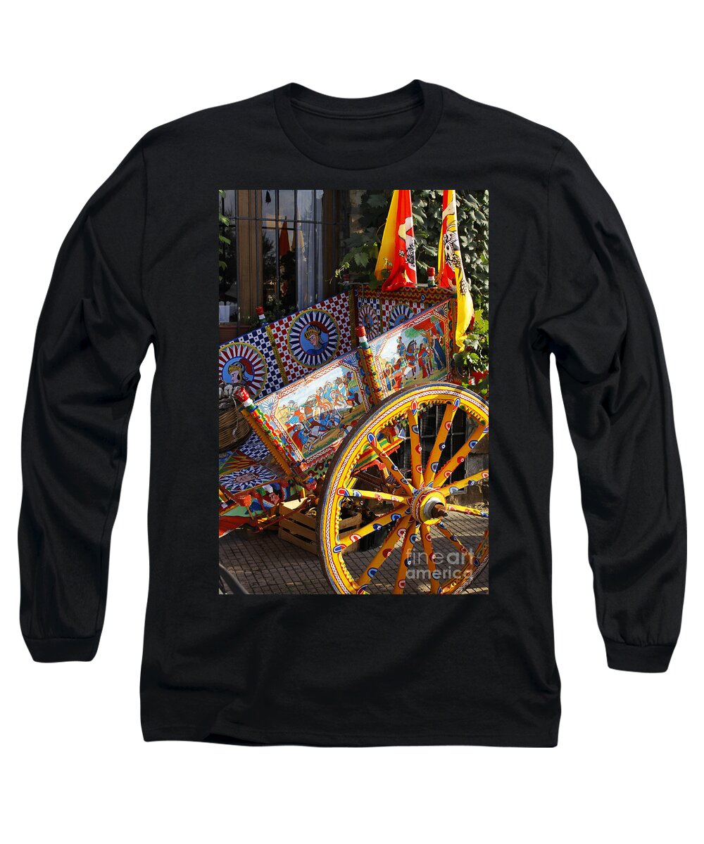 Sicily Long Sleeve T-Shirt featuring the photograph Colorful decorated horse carriage Cefalu Palermo Sicily Italy by Stefano Senise