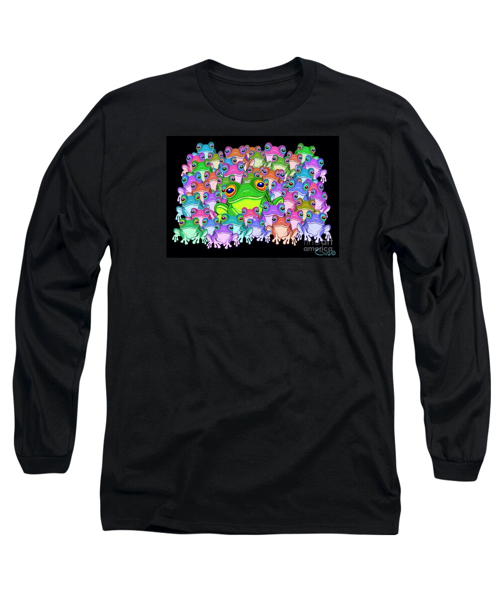 Frogs Long Sleeve T-Shirt featuring the painting Colorful Froggy Family by Nick Gustafson