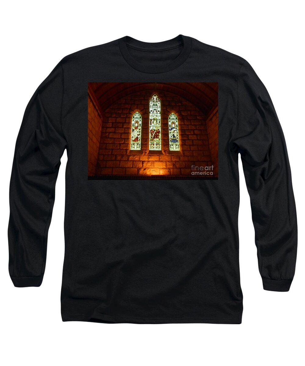 Crathie Church Long Sleeve T-Shirt featuring the photograph Colourful Windows at Crathie Church by Joan-Violet Stretch