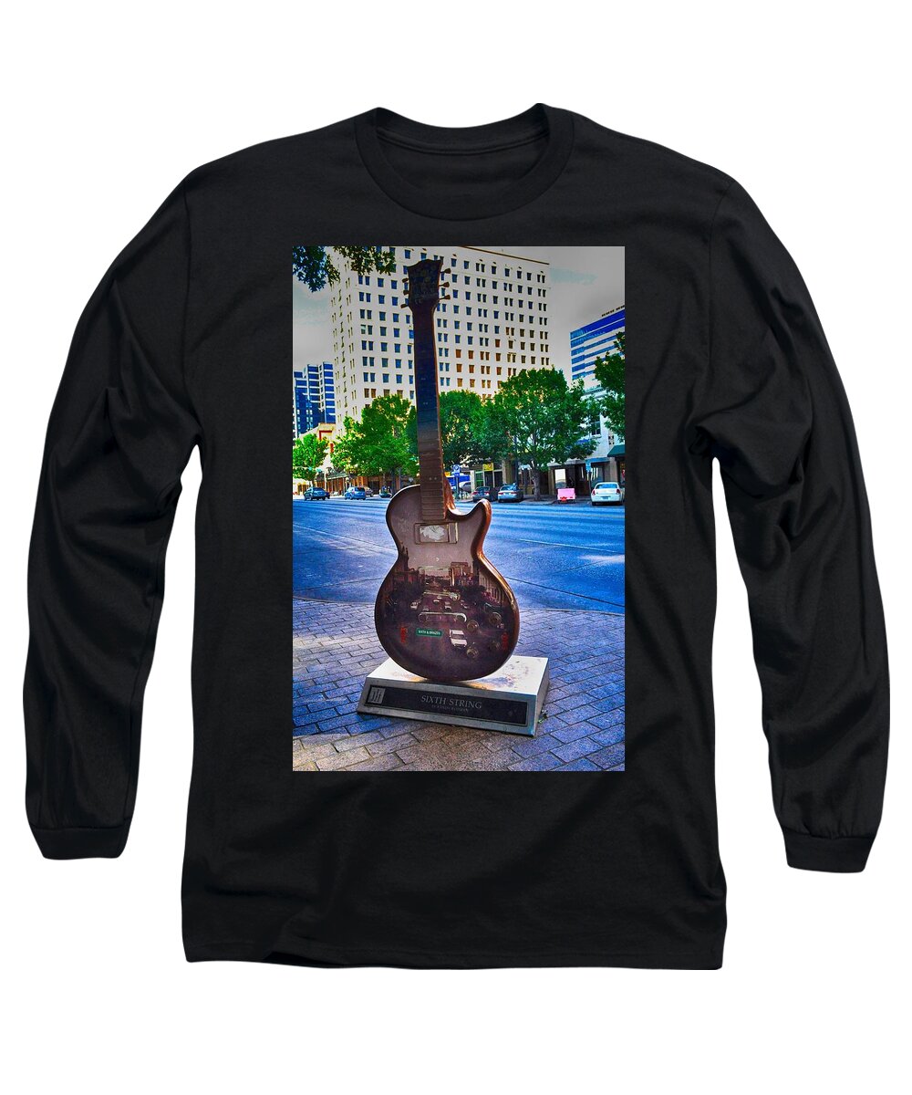 Austin Texas Street Photography Long Sleeve T-Shirt featuring the photograph Congress Avenue Sixth String by Kristina Deane