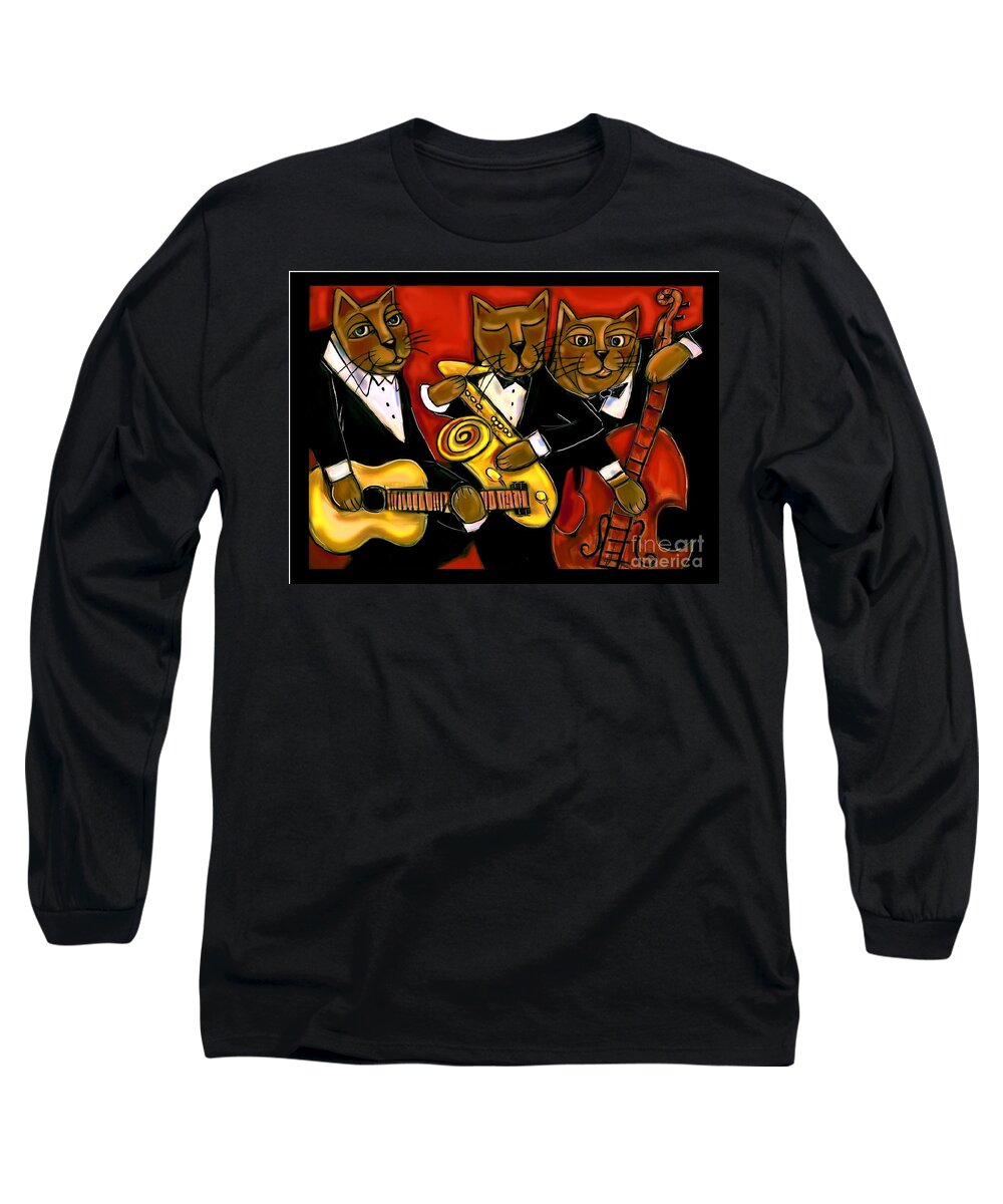 Jazz Long Sleeve T-Shirt featuring the painting Cool Jazz Cats by Cynthia Snyder