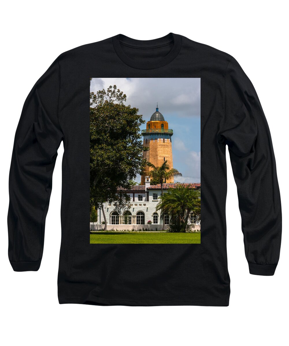 Alhambra Water Tower Long Sleeve T-Shirt featuring the photograph Coral Gables House and Water Tower by Ed Gleichman