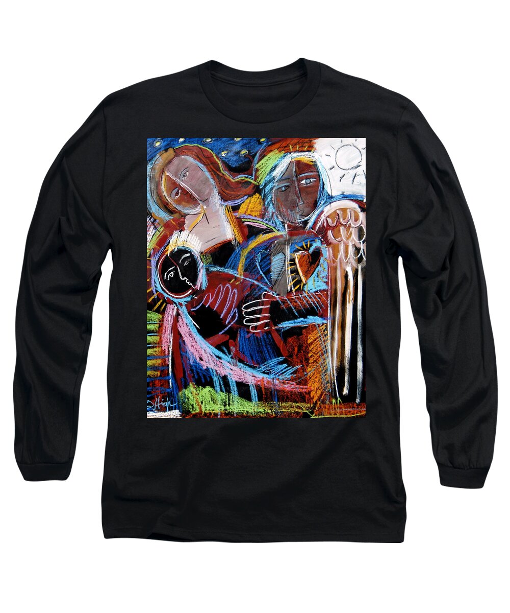 Cosmic Creation Long Sleeve T-Shirt featuring the painting Cosmic Creation Of Adam by Gerry High