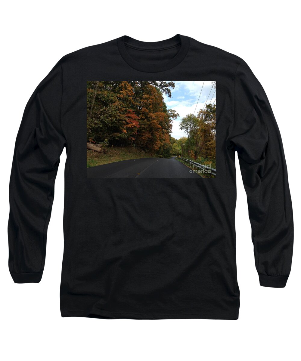 New York Long Sleeve T-Shirt featuring the photograph Country Road in Autumn by Cornelia DeDona