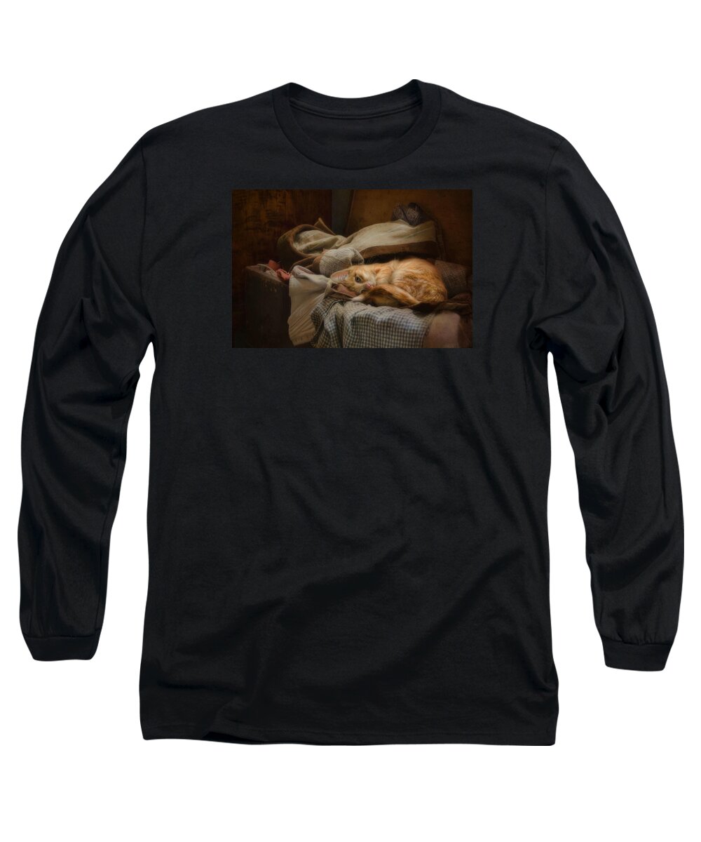 Cat Long Sleeve T-Shirt featuring the photograph Cozy by Robin-Lee Vieira