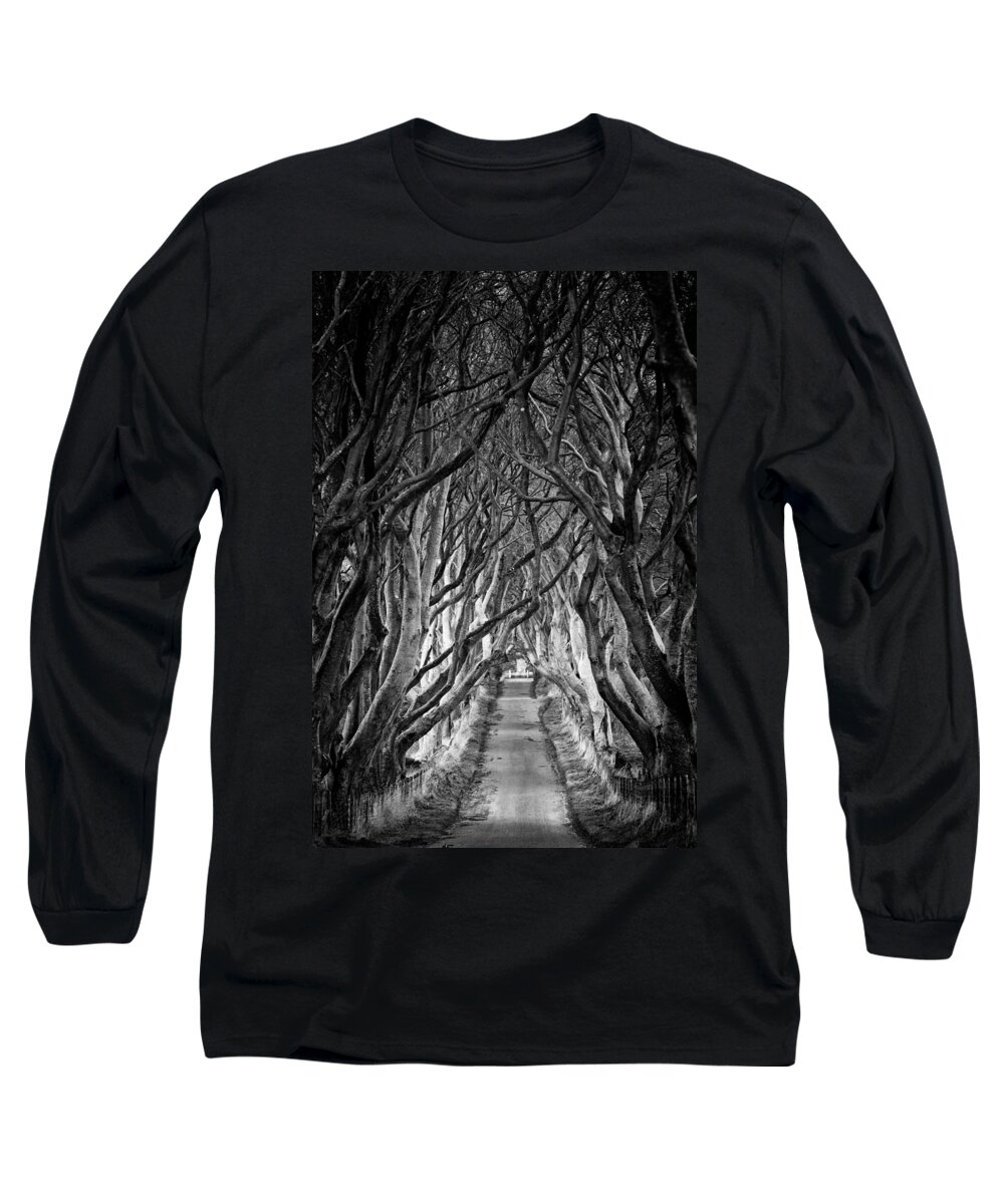 Dark Hedges Long Sleeve T-Shirt featuring the photograph Creepy Dark Hedges by Nigel R Bell