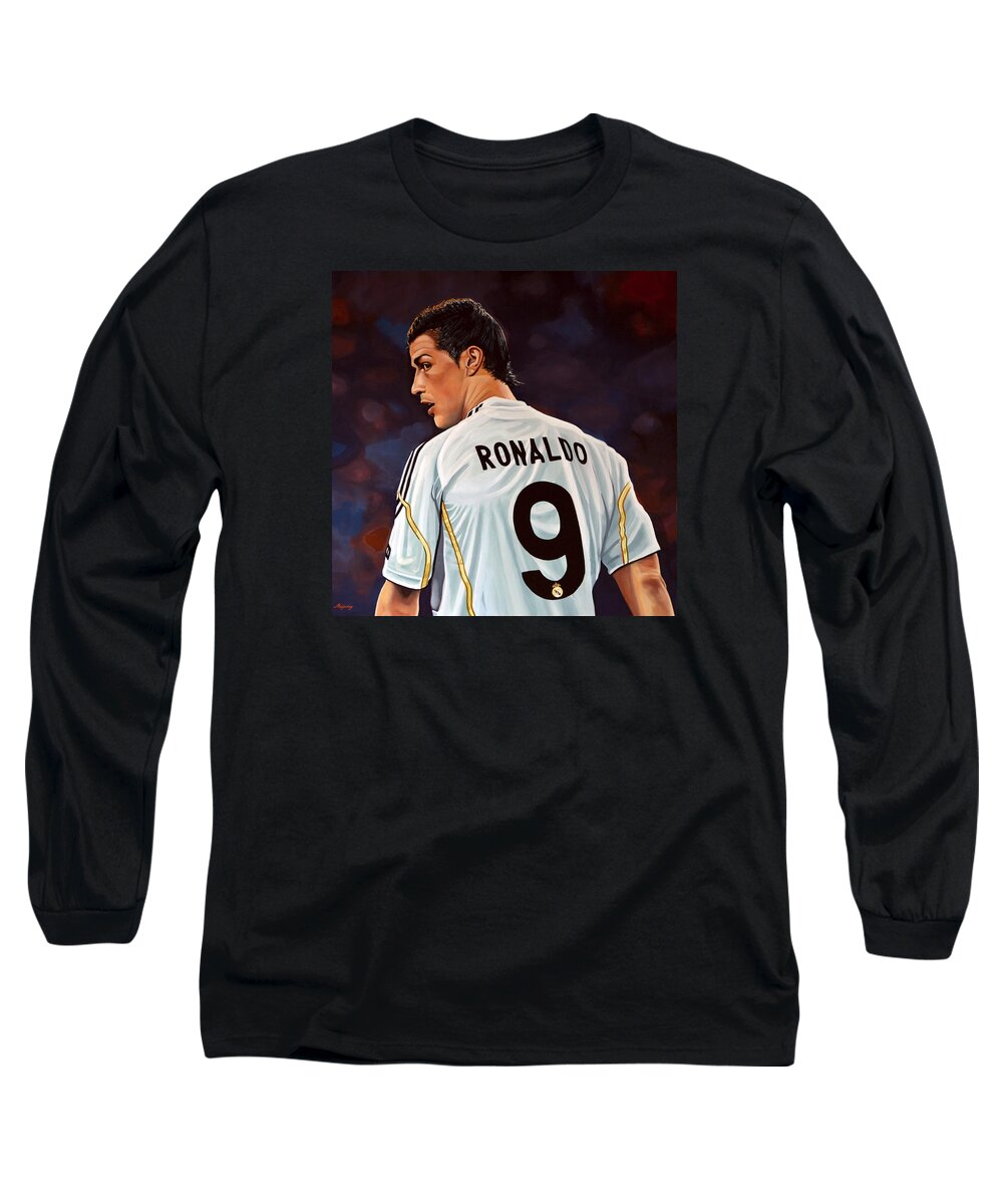 Real Madrid Long Sleeve T-Shirt featuring the painting Cristiano Ronaldo by Paul Meijering