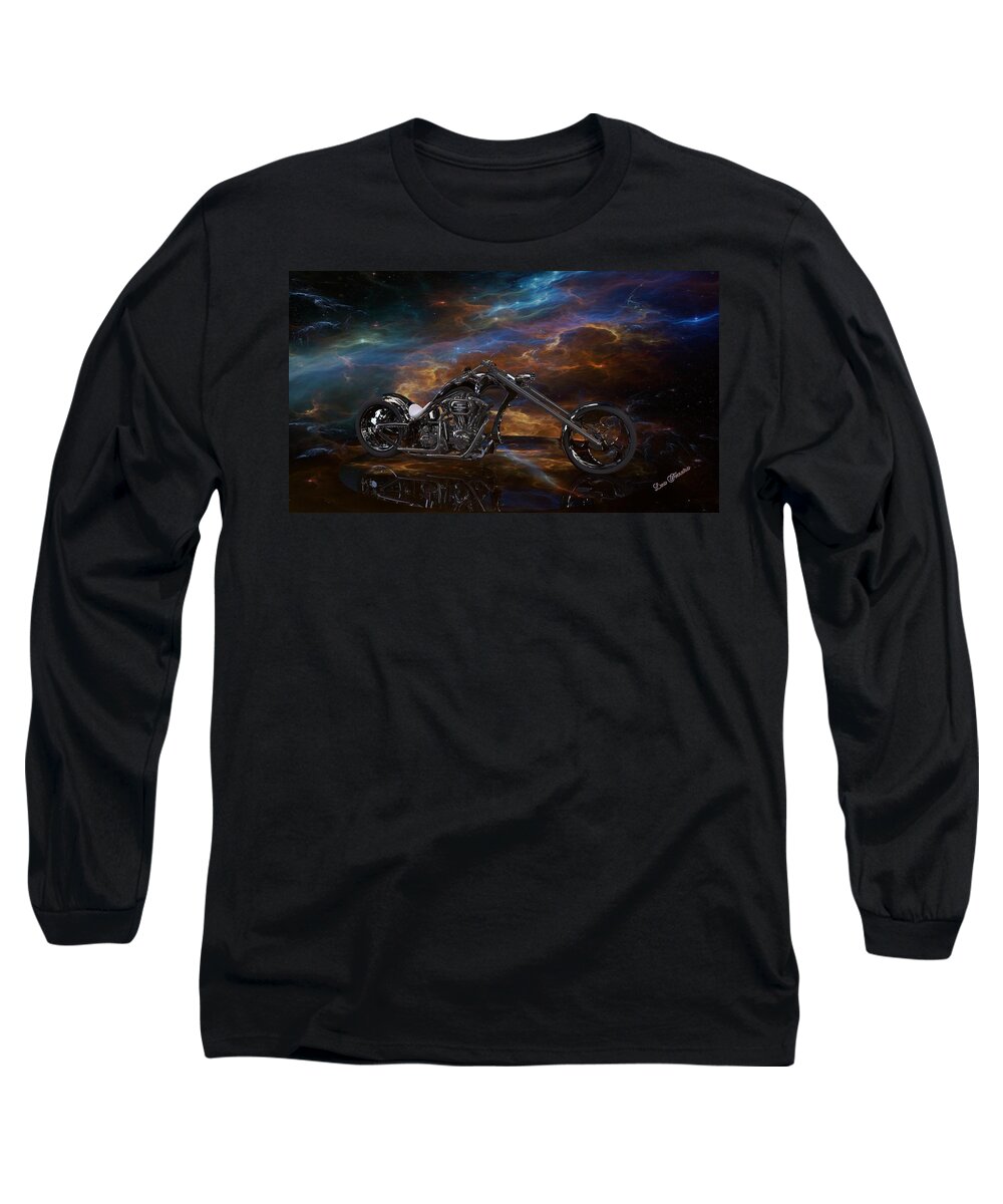 Custom Chopper Long Sleeve T-Shirt featuring the digital art Custom Black Chopper by Louis Ferreira