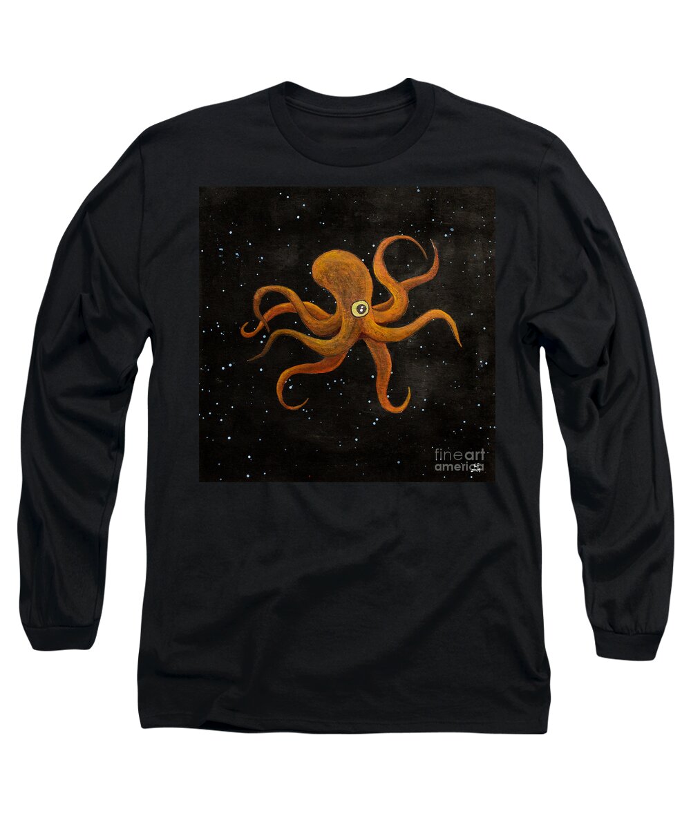  Long Sleeve T-Shirt featuring the painting Cycloptopus black by Stefanie Forck