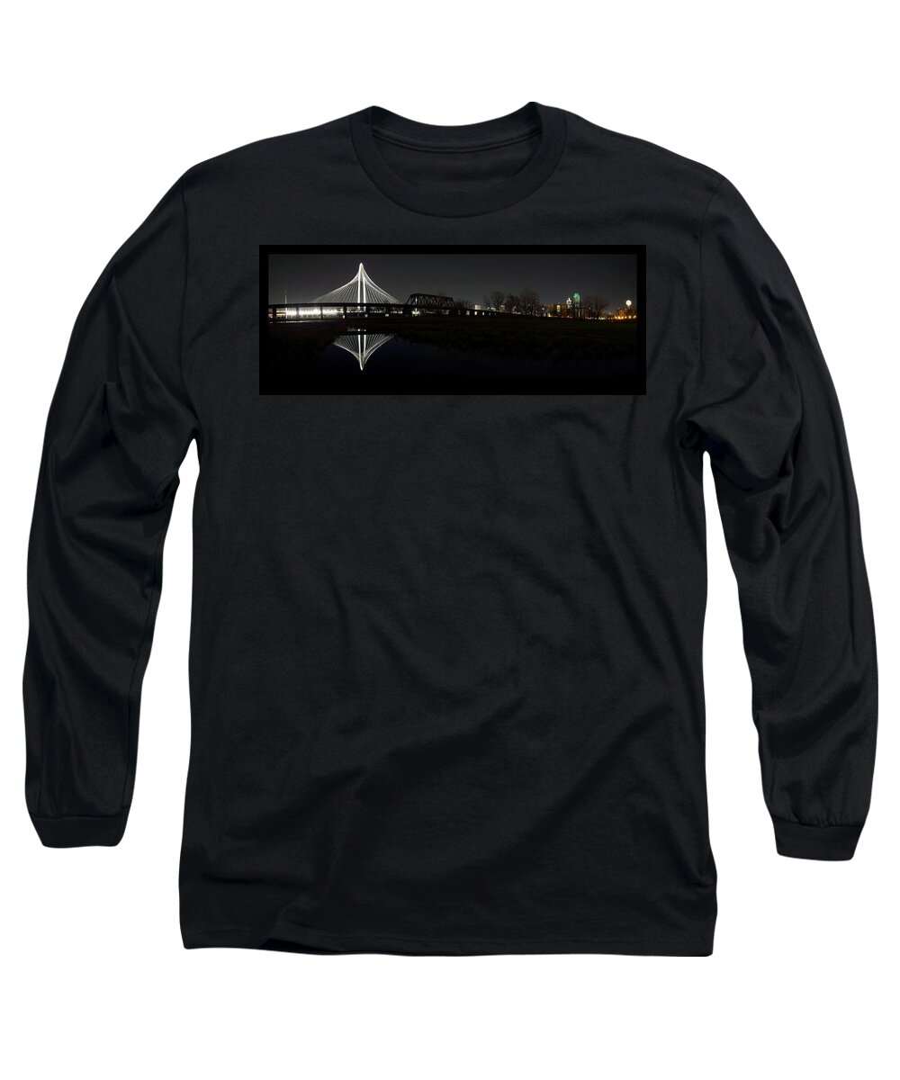 Margaret Hunt Hill Bridge Long Sleeve T-Shirt featuring the photograph Dallas Skyline Hunt Bridge Color by Jonathan Davison