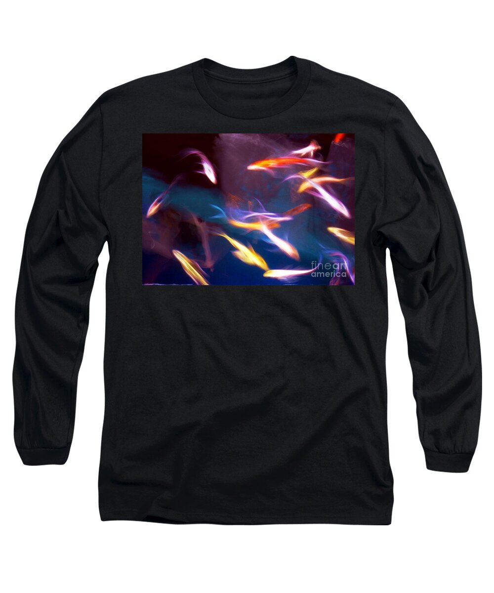 Abstract Long Sleeve T-Shirt featuring the photograph Dancing with Koi by Judi Bagwell