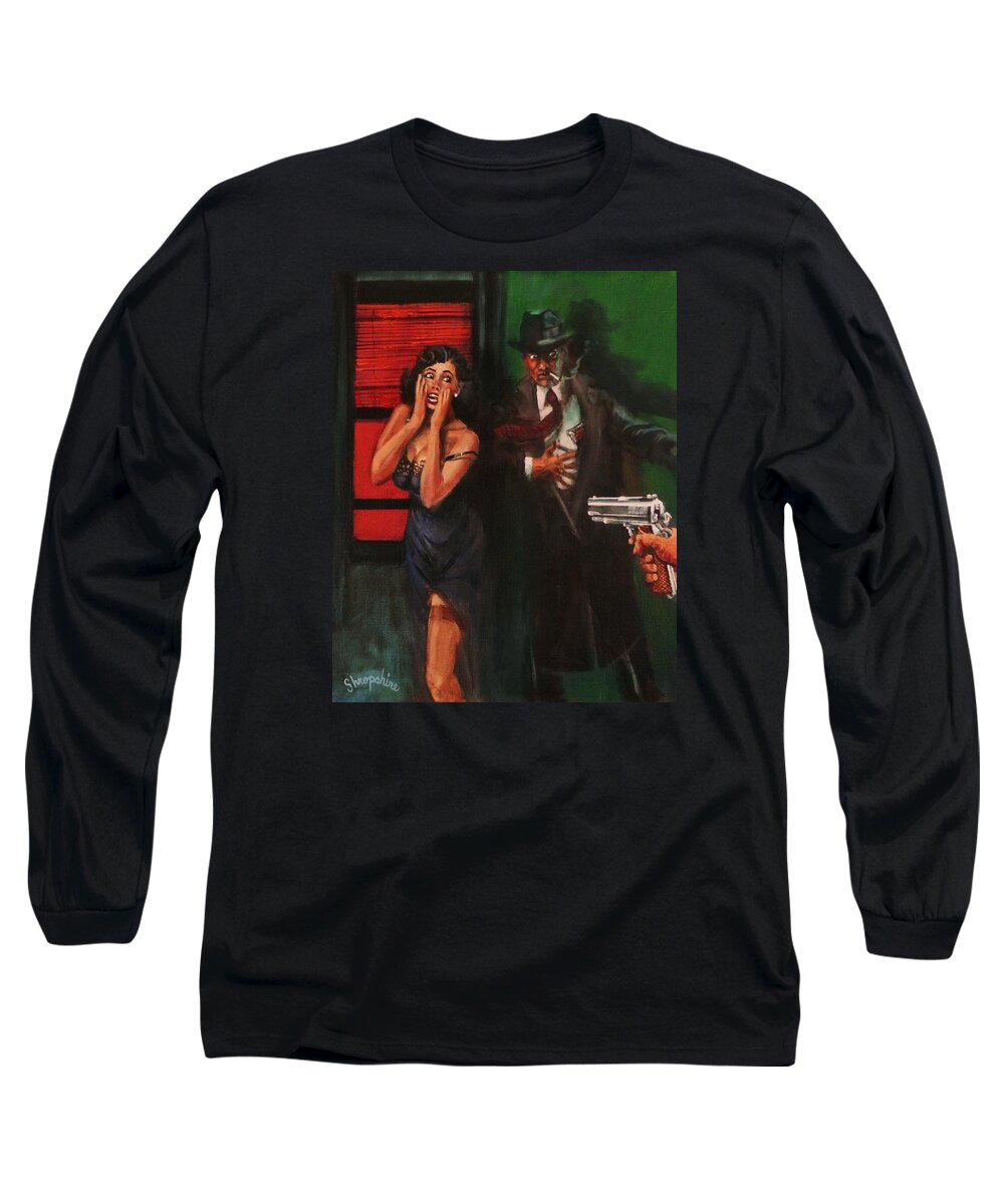  Art Noir Long Sleeve T-Shirt featuring the painting Deadly Surprise by Tom Shropshire