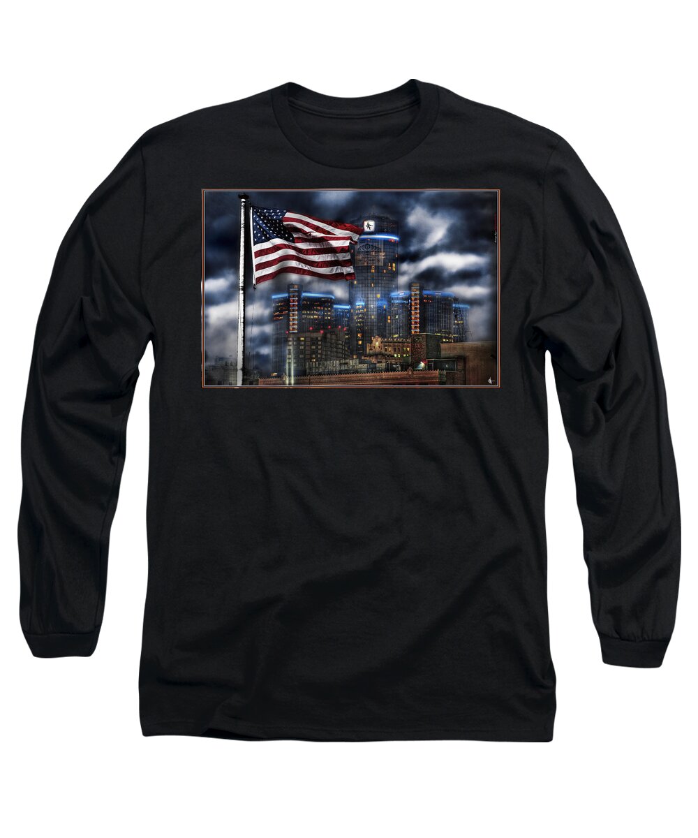 King Kong Long Sleeve T-Shirt featuring the photograph Detroit MI USA Flag by Nicholas Grunas
