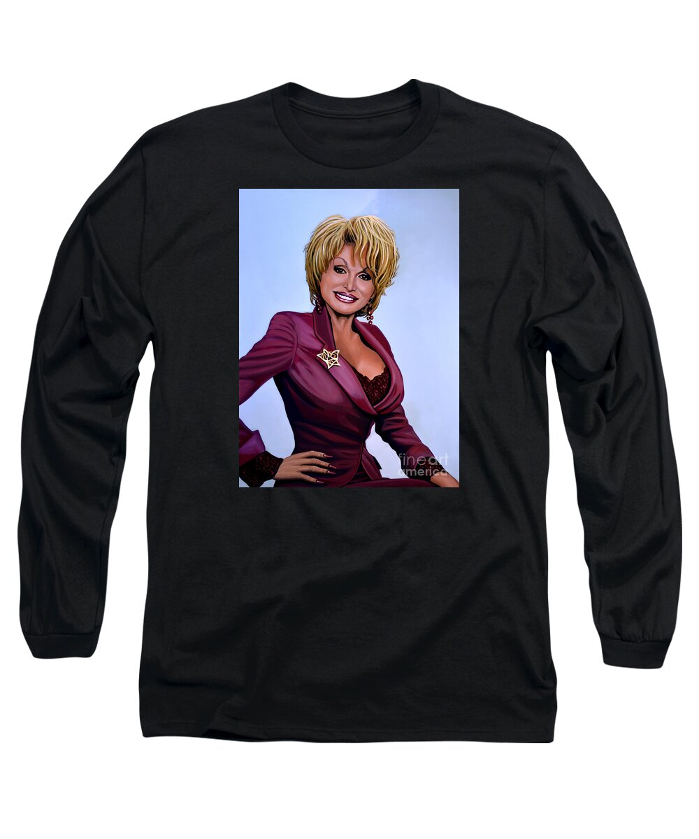 Dolly Parton Long Sleeve T-Shirt featuring the painting Dolly Parton by Paul Meijering