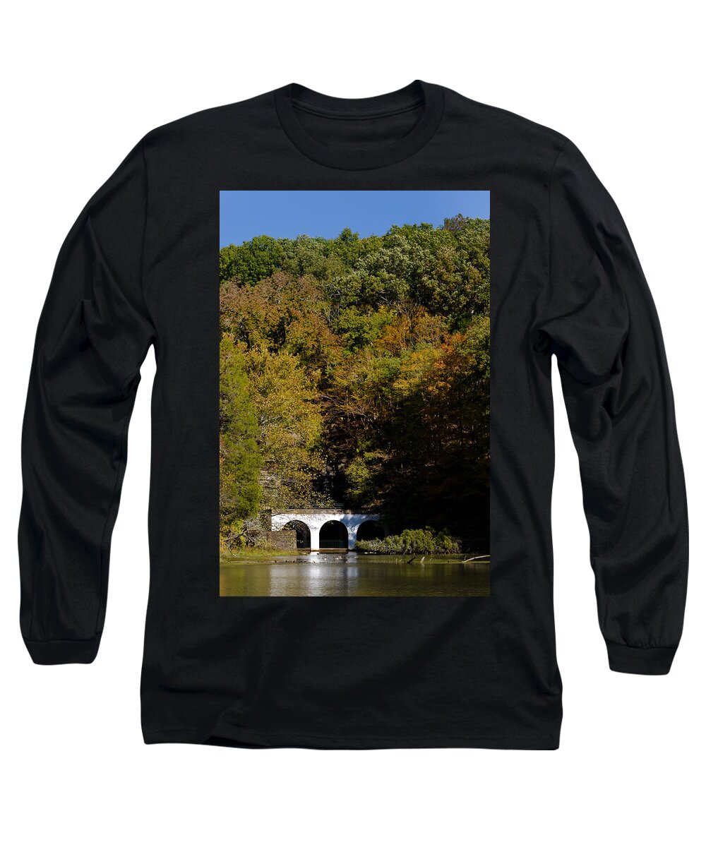 Cave Long Sleeve T-Shirt featuring the photograph Dunbar Cave and Swan Lake by Ed Gleichman