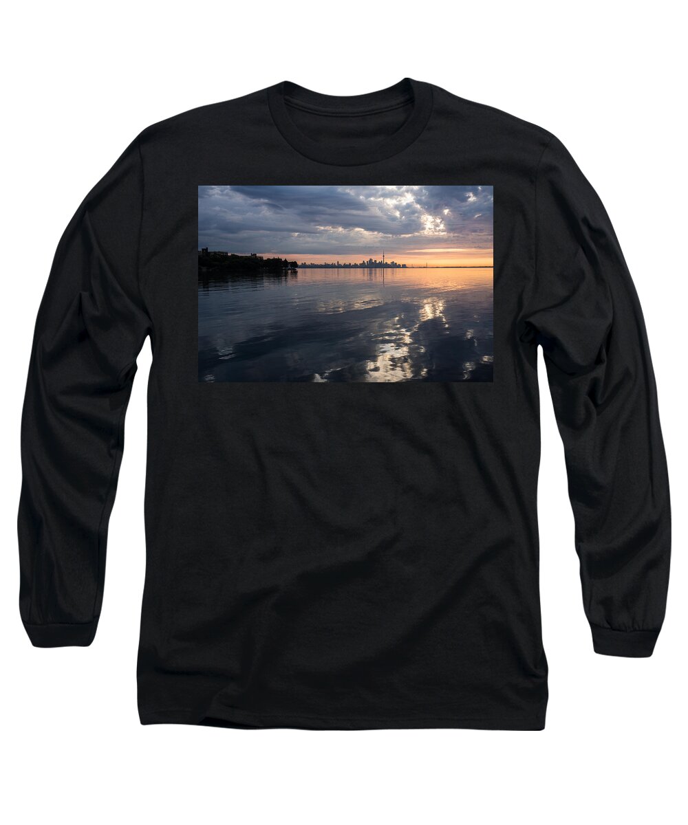 Toronto Long Sleeve T-Shirt featuring the photograph Early Morning Reflections - Lake Ontario and Downtown Toronto Skyline by Georgia Mizuleva