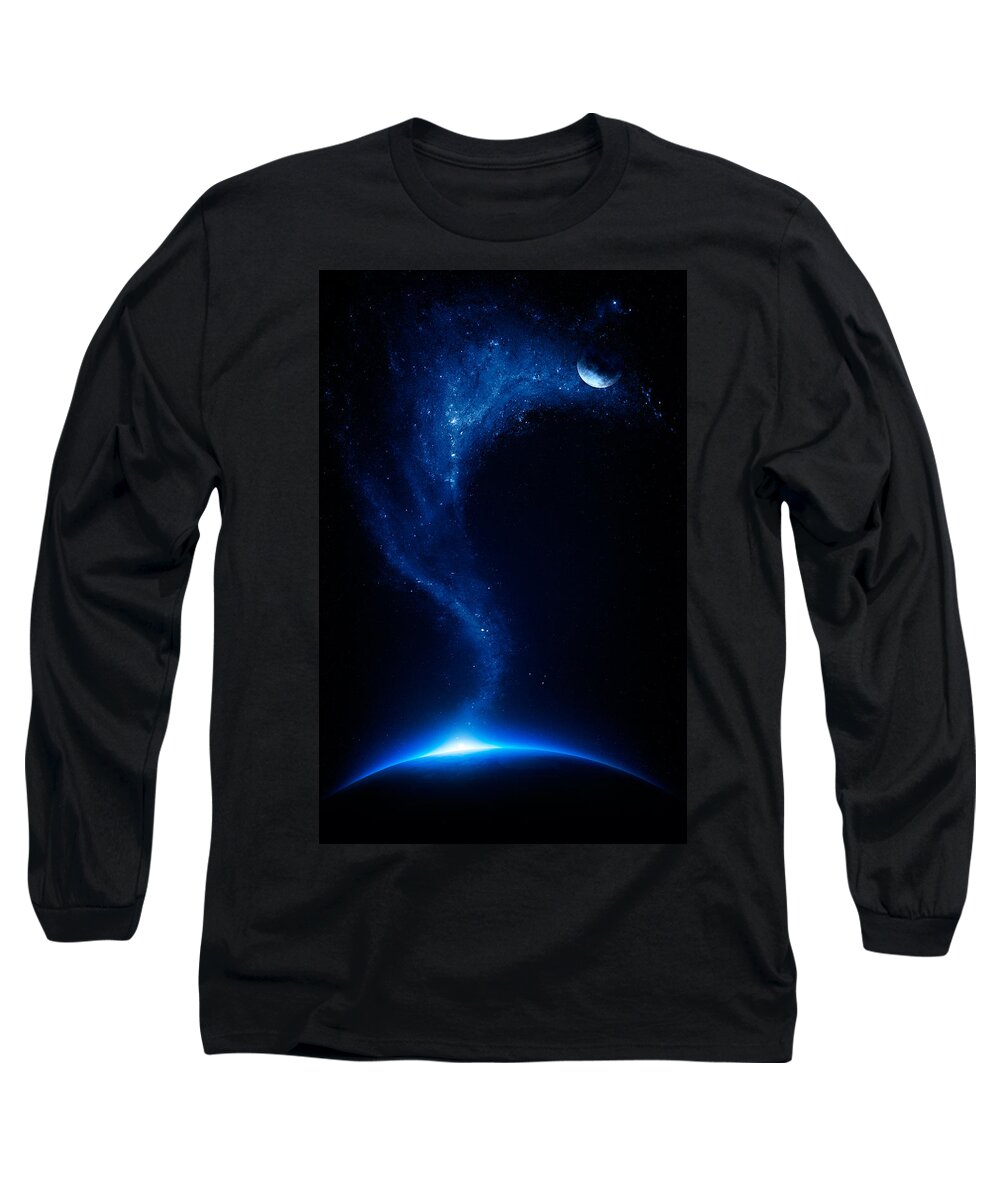 Earth Long Sleeve T-Shirt featuring the photograph Earth and moon interconnected by Johan Swanepoel