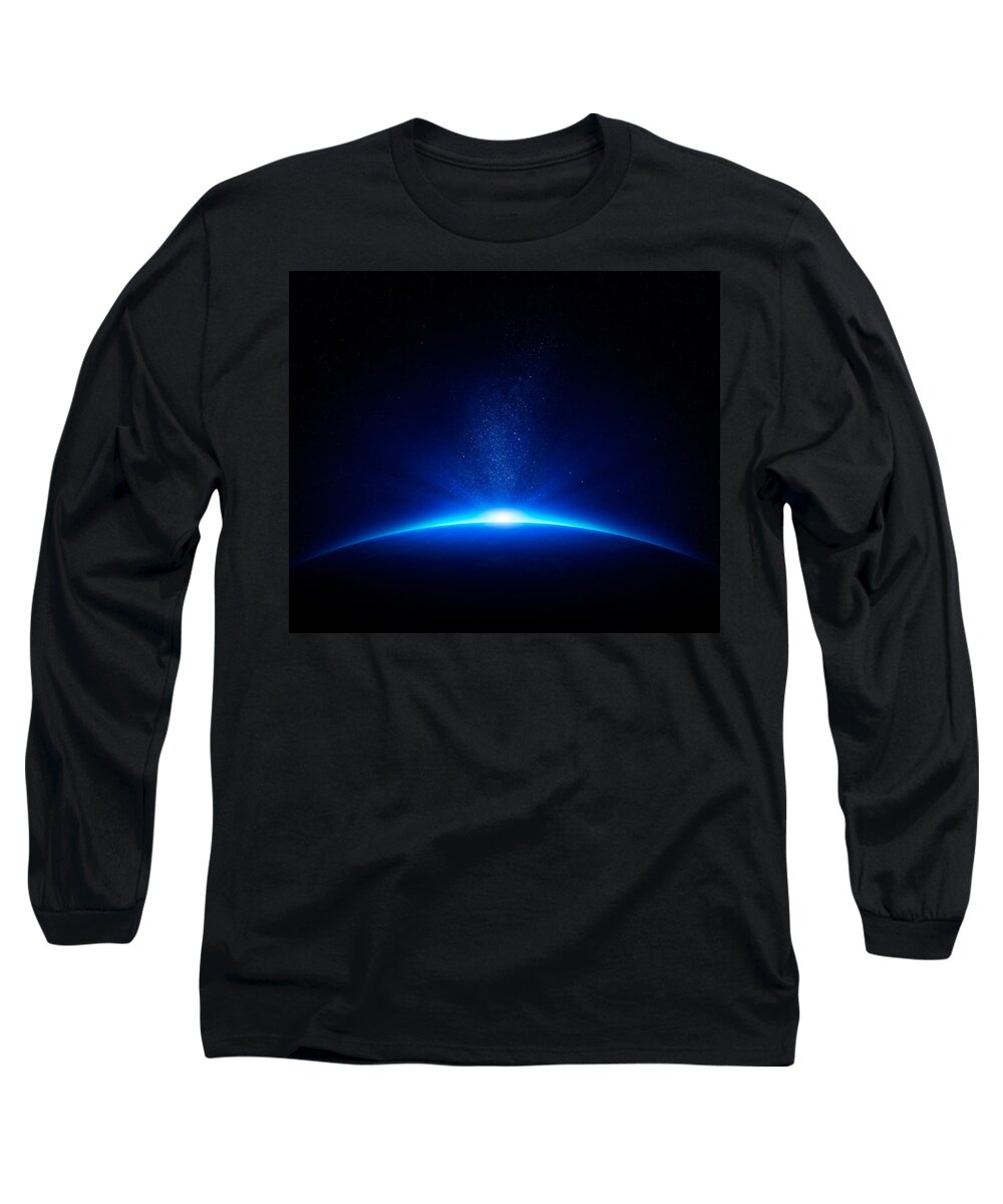 Earth Long Sleeve T-Shirt featuring the photograph Earth sunrise in space by Johan Swanepoel