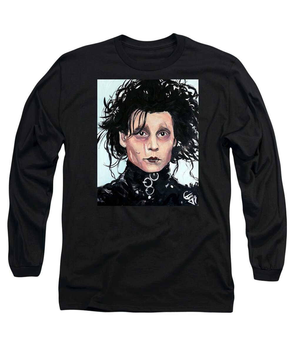 Edward Scirrorhands Long Sleeve T-Shirt featuring the painting Edward Scissorhands by Tom Carlton