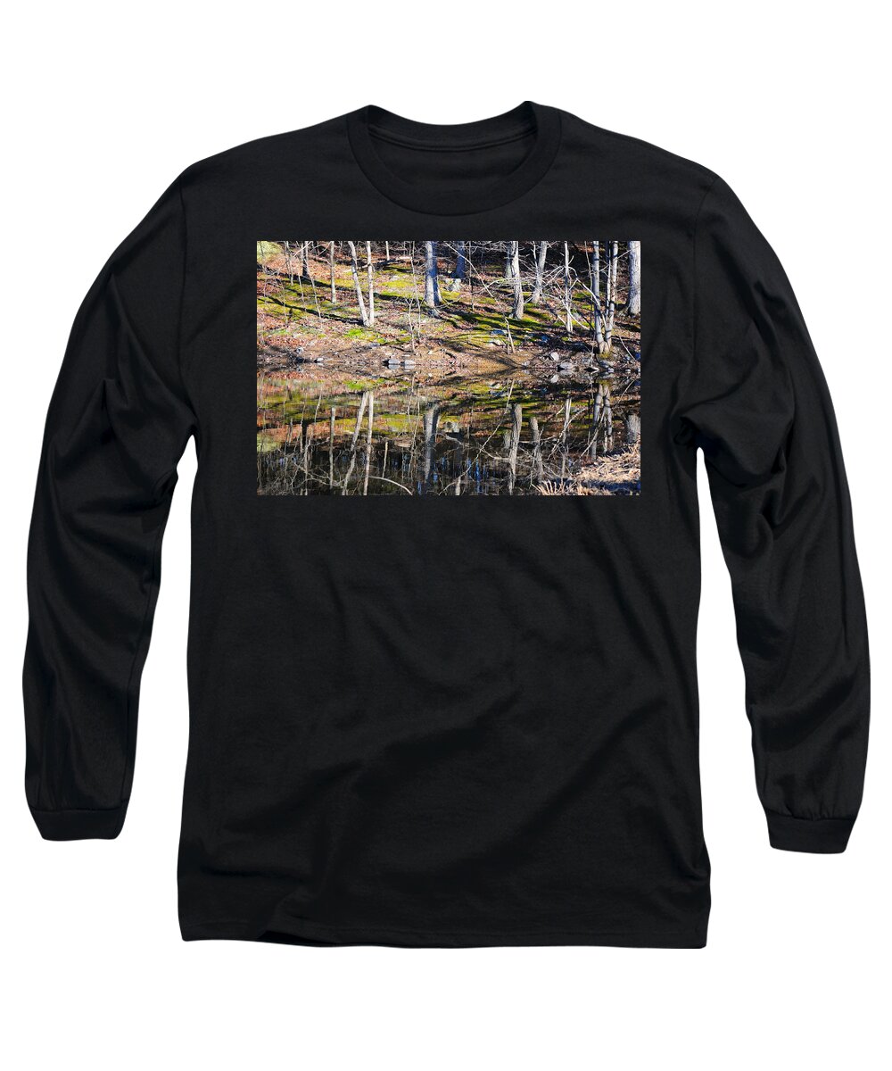 Winter Dark Water Reflection Long Sleeve T-Shirt featuring the photograph Eerie Elegance by Jack Harries