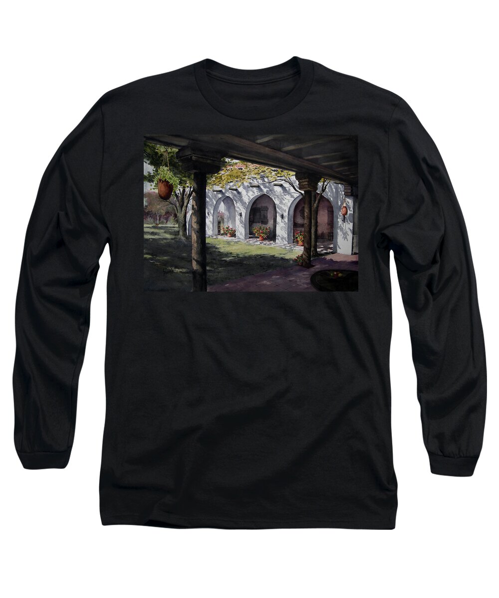 Courtyard Long Sleeve T-Shirt featuring the painting Elfrida Courtyard by Sam Sidders