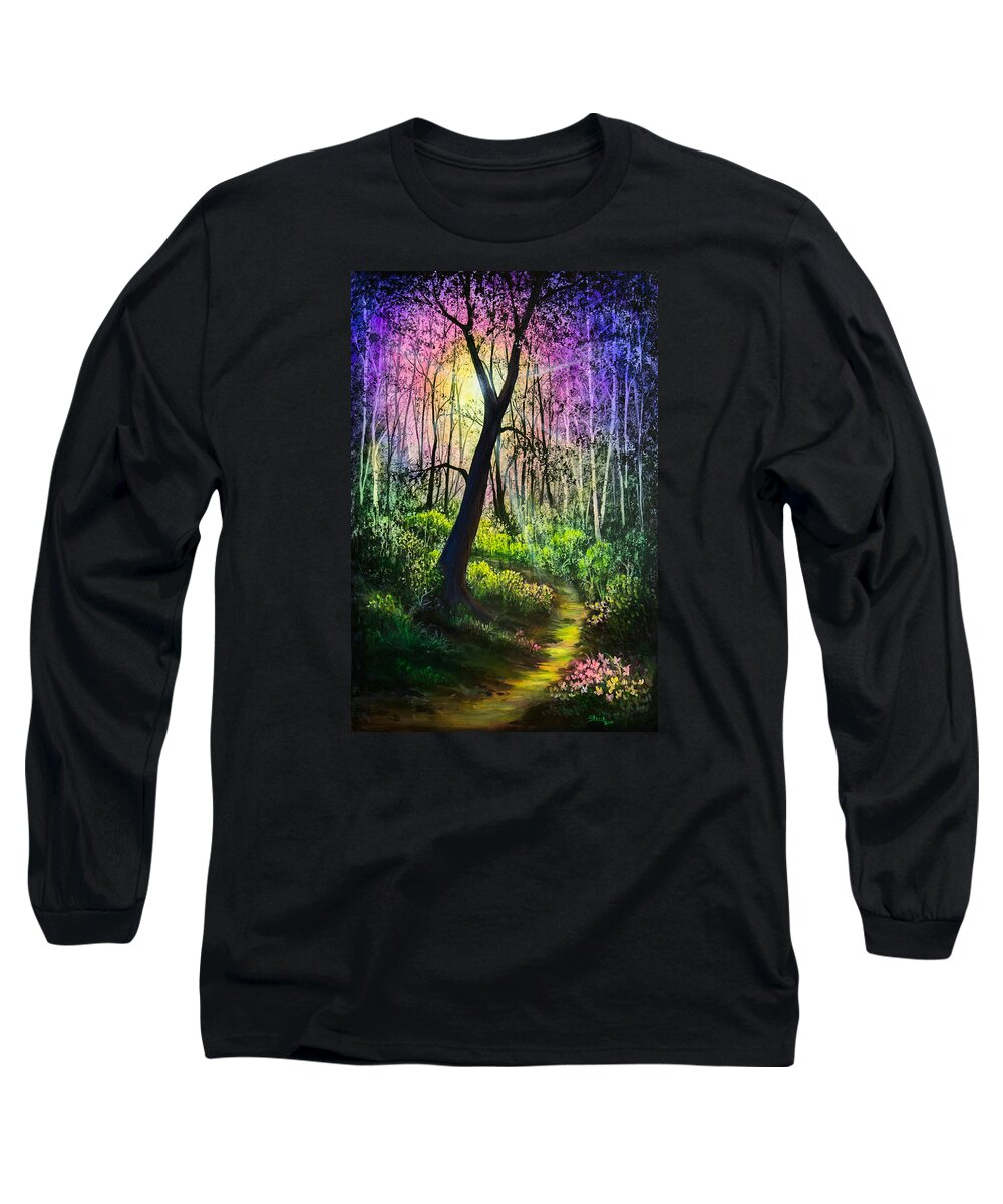 Enchanted Long Sleeve T-Shirt featuring the painting Enchanted Forest by Chris Steele