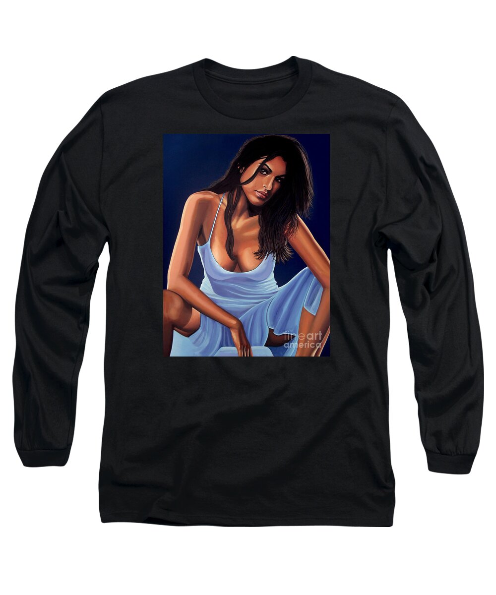 Eva Mendes Long Sleeve T-Shirt featuring the painting Eva Mendes Painting by Paul Meijering