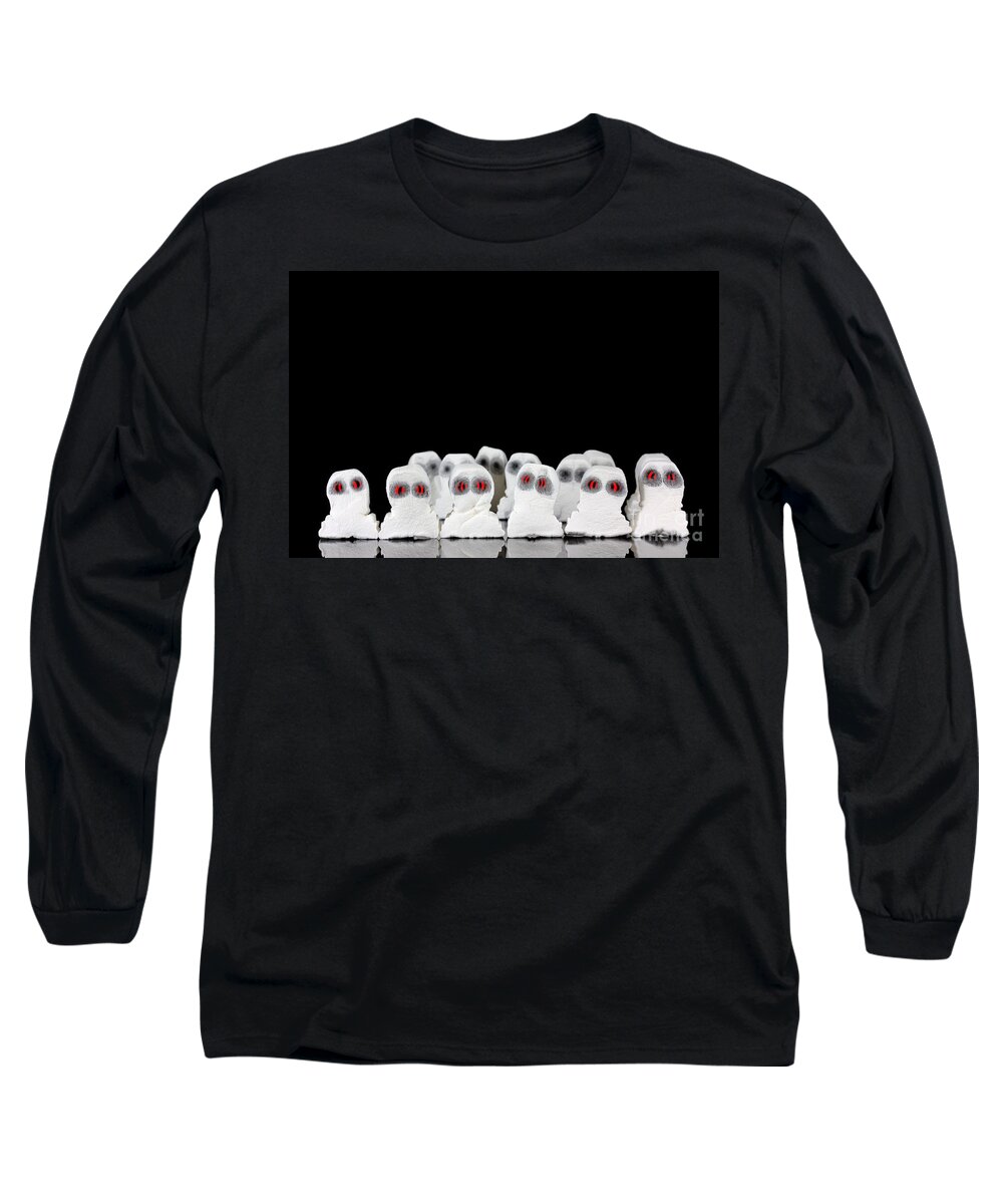 Black Long Sleeve T-Shirt featuring the photograph Evil white ghosts in a crowd with black space by Simon Bratt
