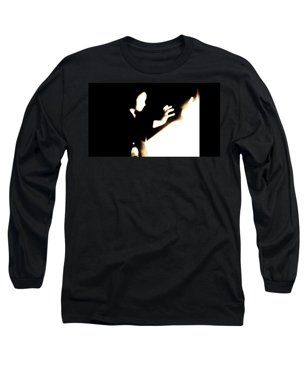 Conceptual Magic Magician Fire Sepia Faceless Black Hands Long Sleeve T-Shirt featuring the photograph Faceless magician by Jessica S