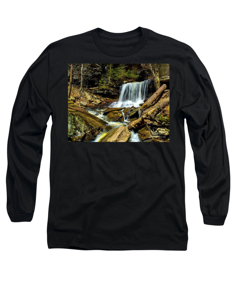 Waterfall Long Sleeve T-Shirt featuring the photograph Falls in the Woods by Nick Zelinsky Jr