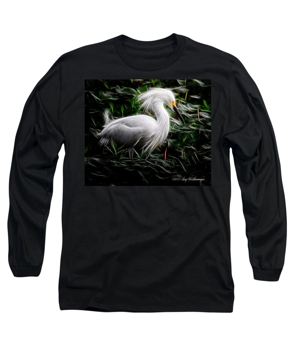 Egret Long Sleeve T-Shirt featuring the photograph Fancy Feathers by Lucy VanSwearingen