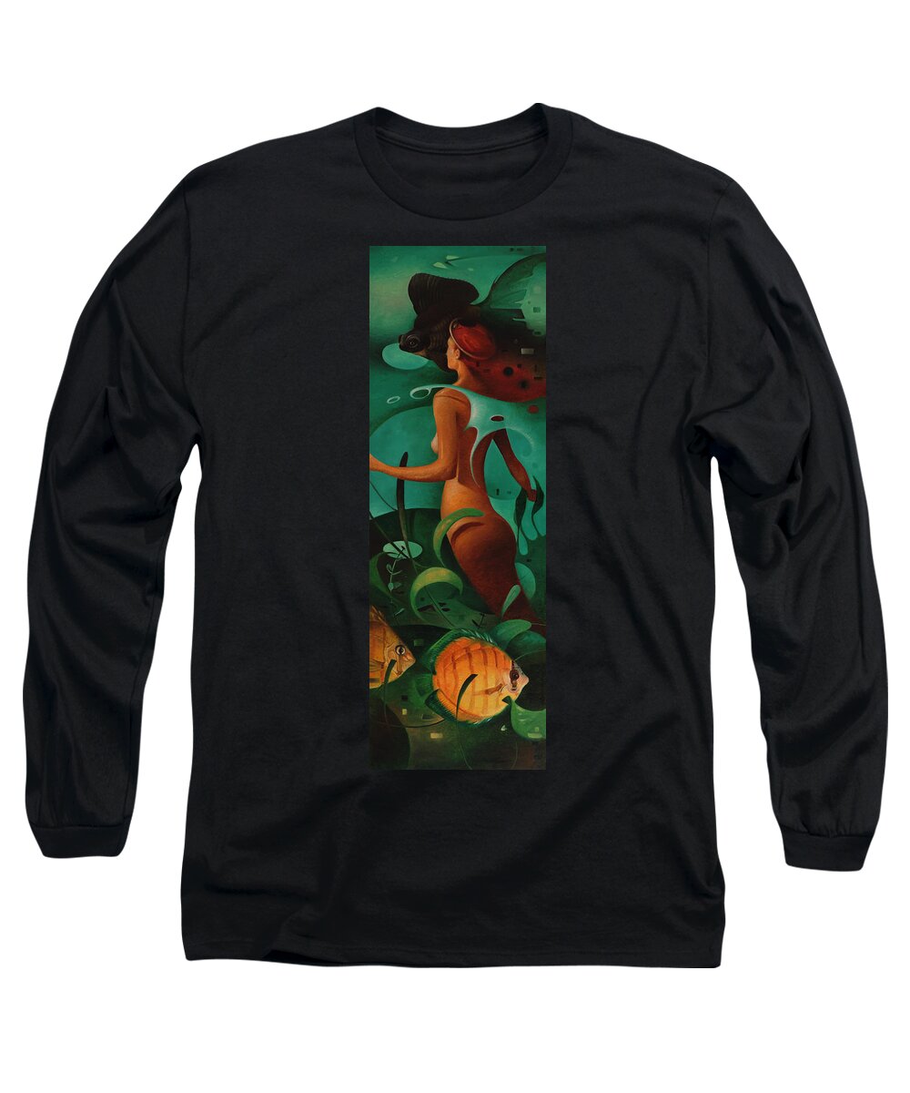 Aquarium Long Sleeve T-Shirt featuring the painting Fantasy in a Fishbowl by T S Carson