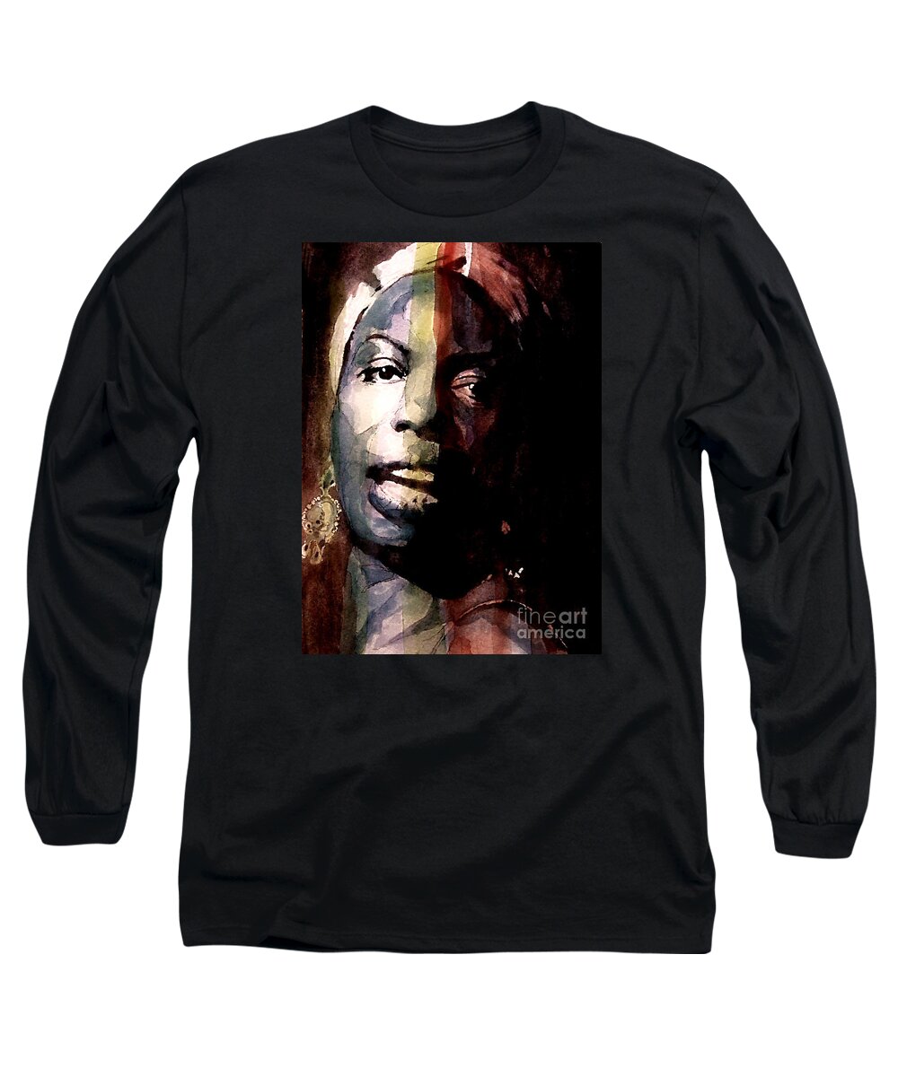 Nina Simone Long Sleeve T-Shirt featuring the painting Felling Good by Paul Lovering