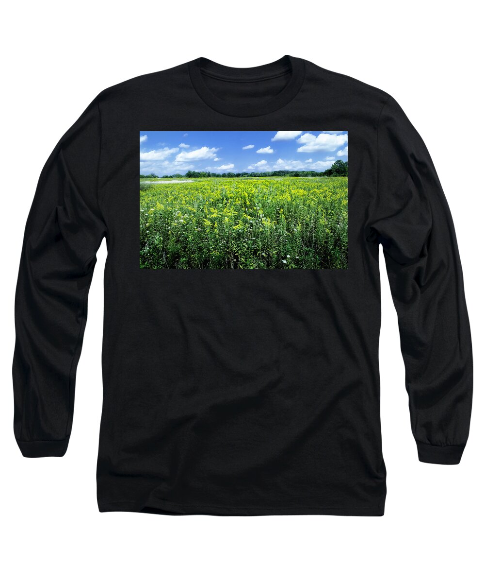 Clouds Long Sleeve T-Shirt featuring the photograph Field Of Flowers Sky Of Clouds by Jim Shackett
