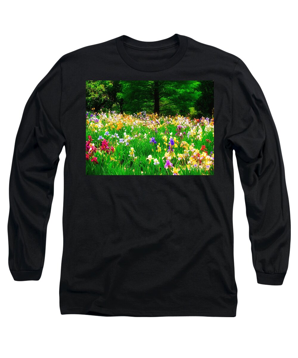 Peggy Franz Long Sleeve T-Shirt featuring the photograph Field Of Iris by Peggy Franz