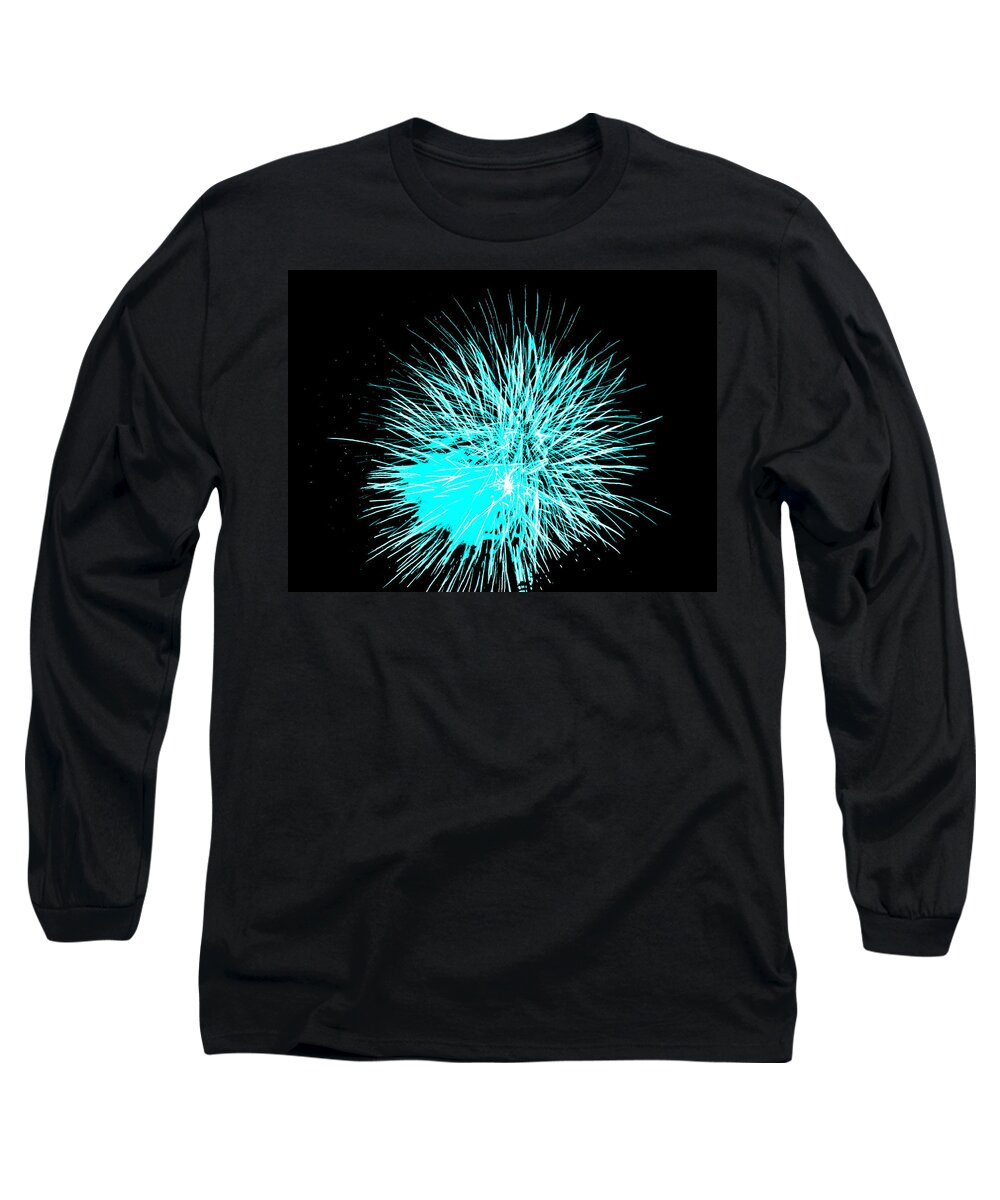 Fireworks Long Sleeve T-Shirt featuring the photograph Fireworks in Blue by Michael Porchik