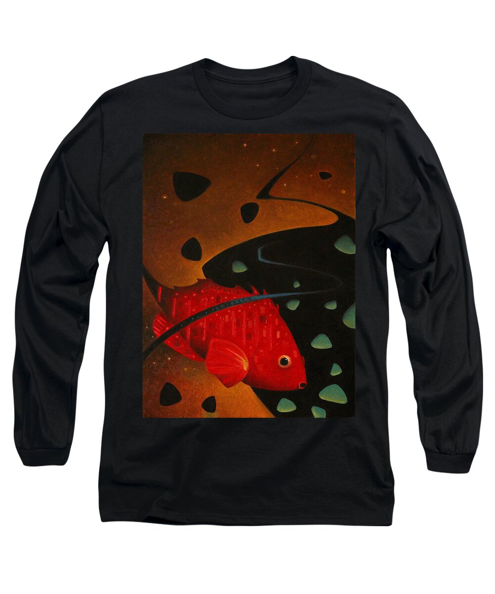 Fish Long Sleeve T-Shirt featuring the painting Fish Food by T S Carson