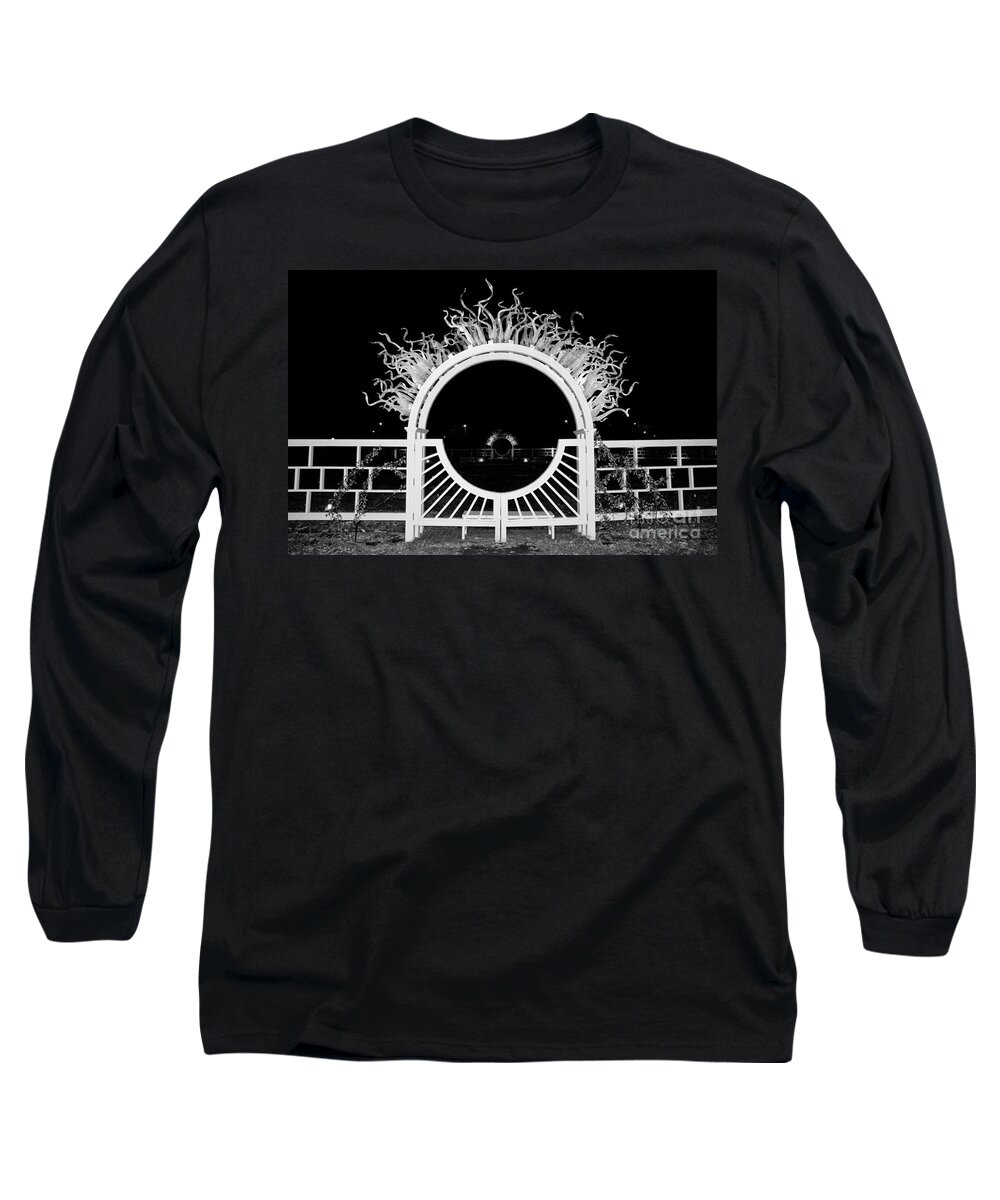 Glass Are Long Sleeve T-Shirt featuring the photograph Flaming Arch in BW by Tim Mulina