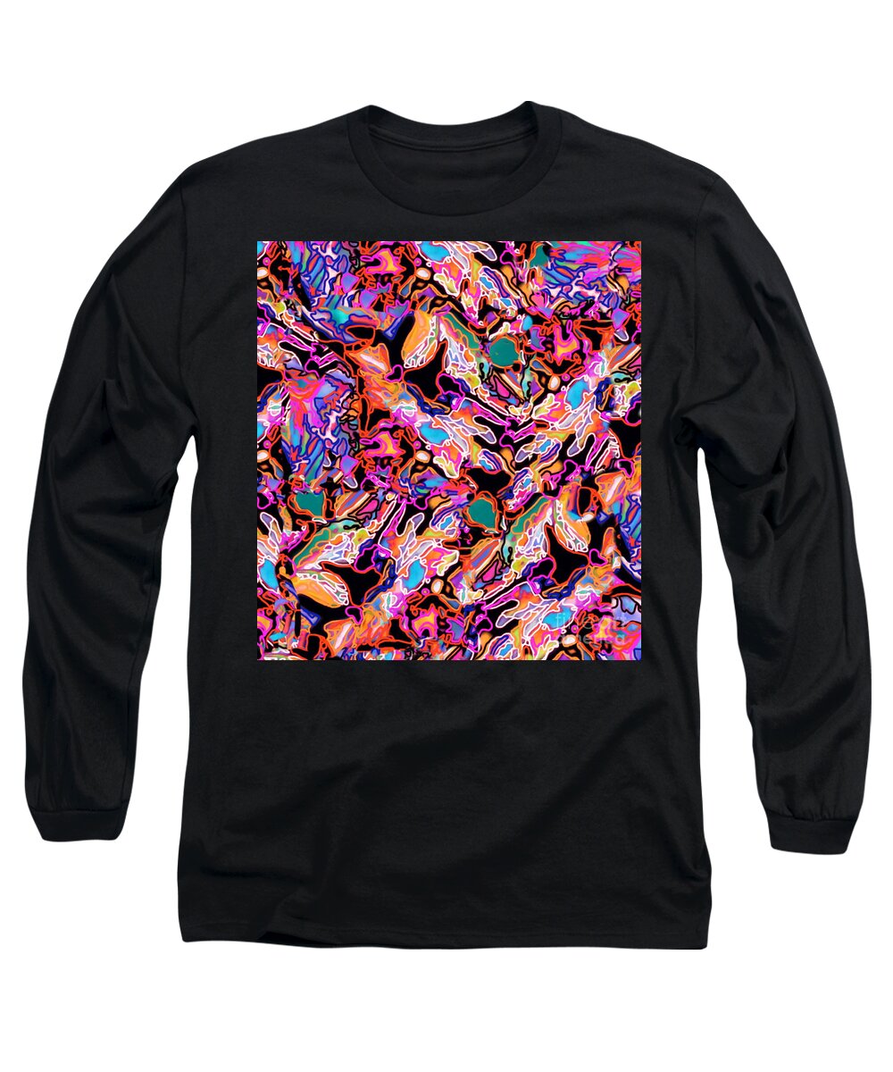 Pink Long Sleeve T-Shirt featuring the digital art Flash Mob by Priscilla Batzell Expressionist Art Studio Gallery