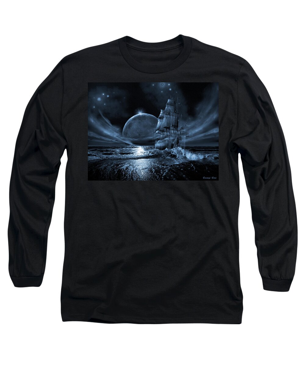 Journey Long Sleeve T-Shirt featuring the digital art Full moon rising by George Grie