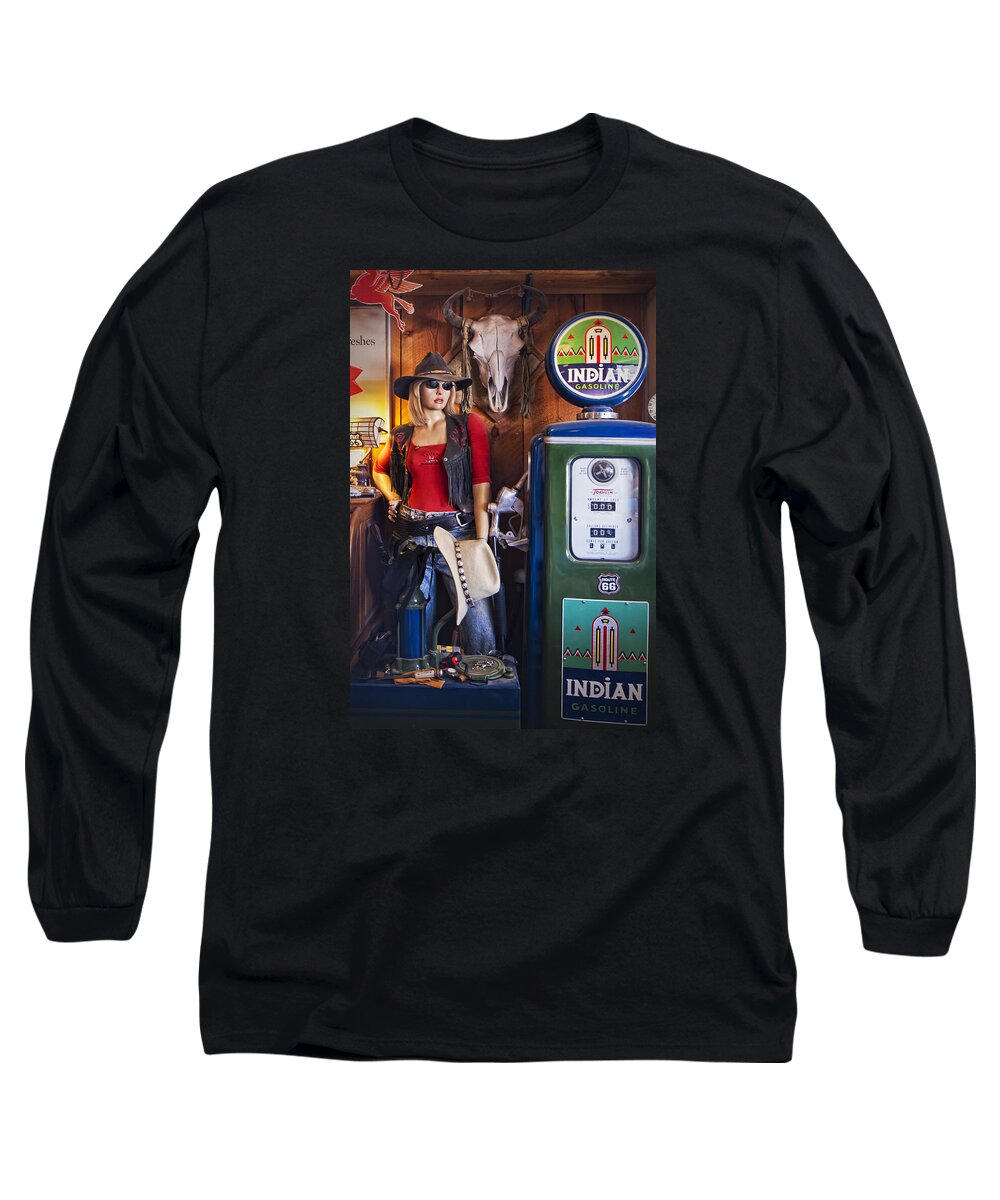 Hackberry General Store Long Sleeve T-Shirt featuring the photograph Full Service Route 66 Gas Station by Priscilla Burgers