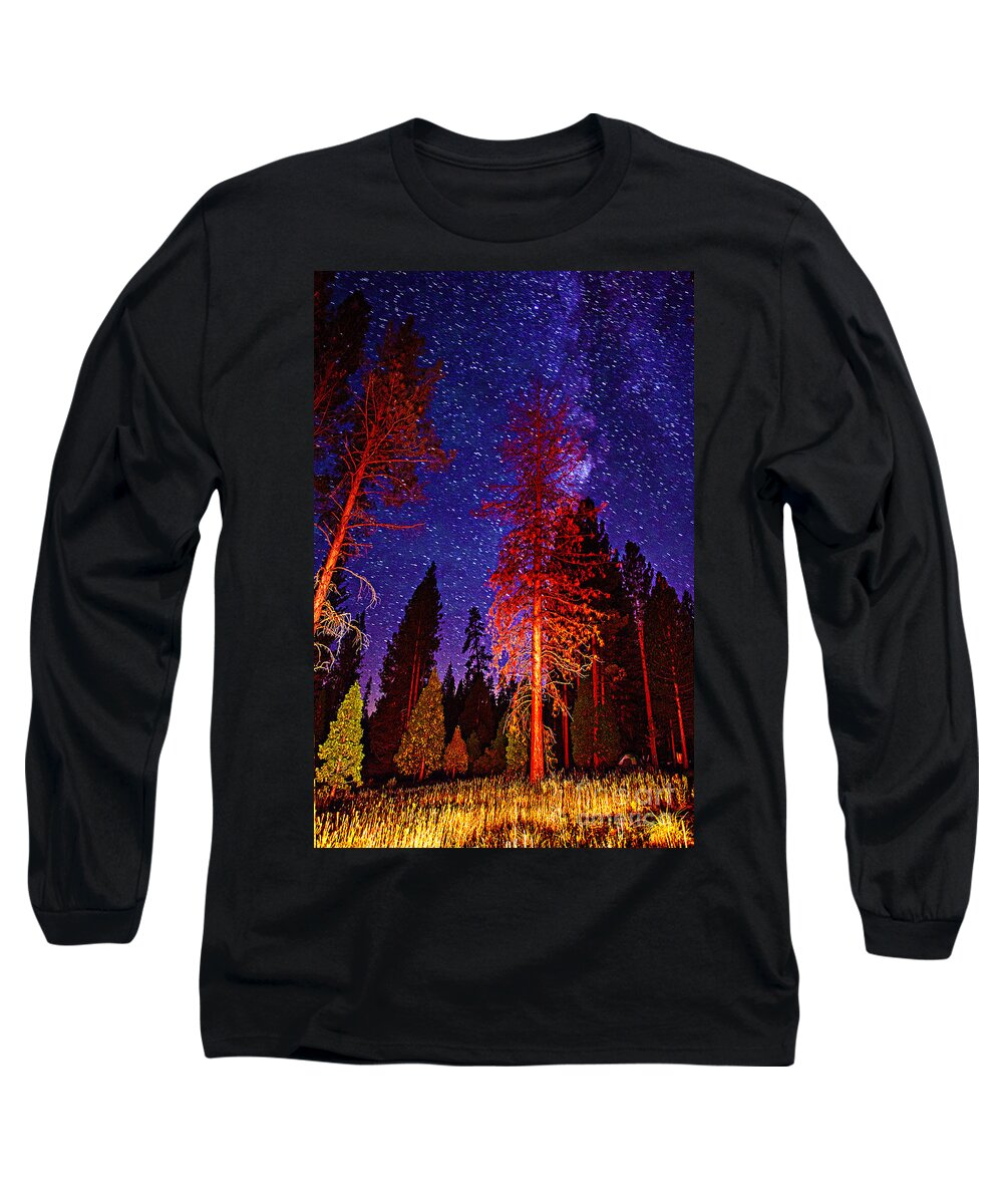 Galaxy Stars By The Campfire At Night Fine Art Nature Photography Photograph Print Long Sleeve T-Shirt featuring the photograph Galaxy Stars by The Campfire by Jerry Cowart