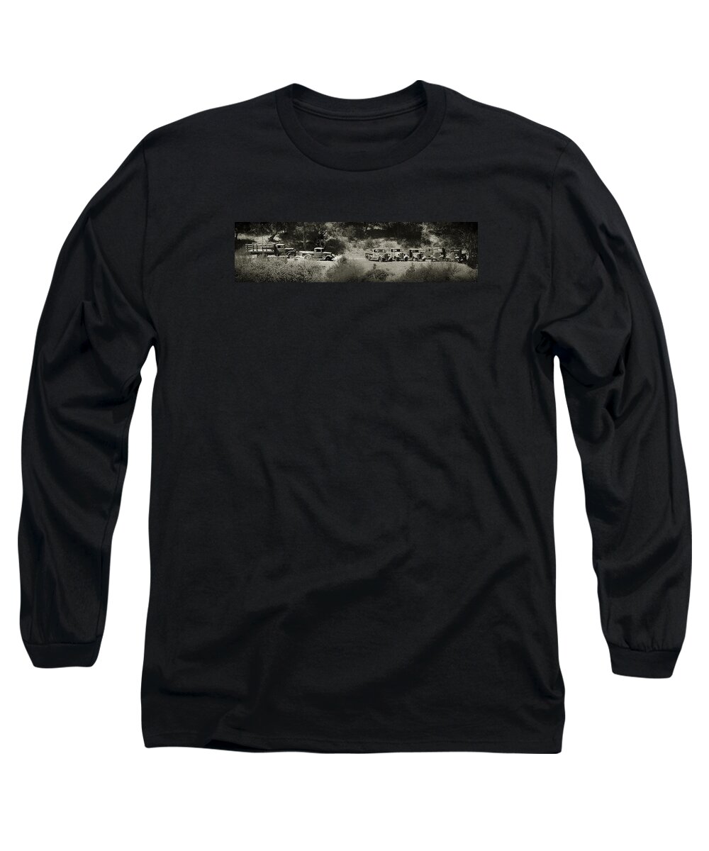 Old Trucks Long Sleeve T-Shirt featuring the photograph Gathering Black and White by Scott Campbell