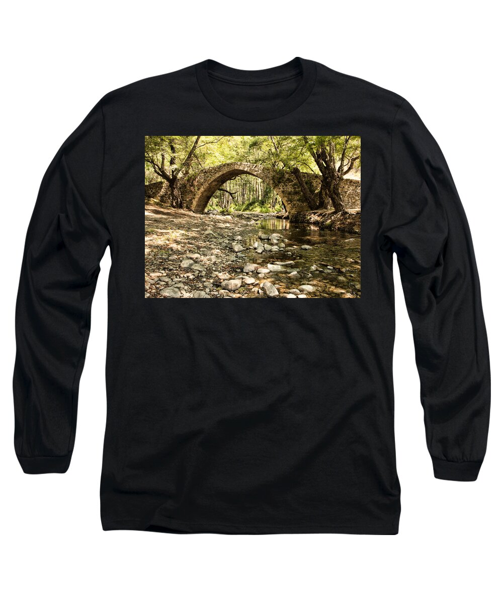 Architecture Long Sleeve T-Shirt featuring the photograph Gelefos old Venetian bridge by Mike Santis