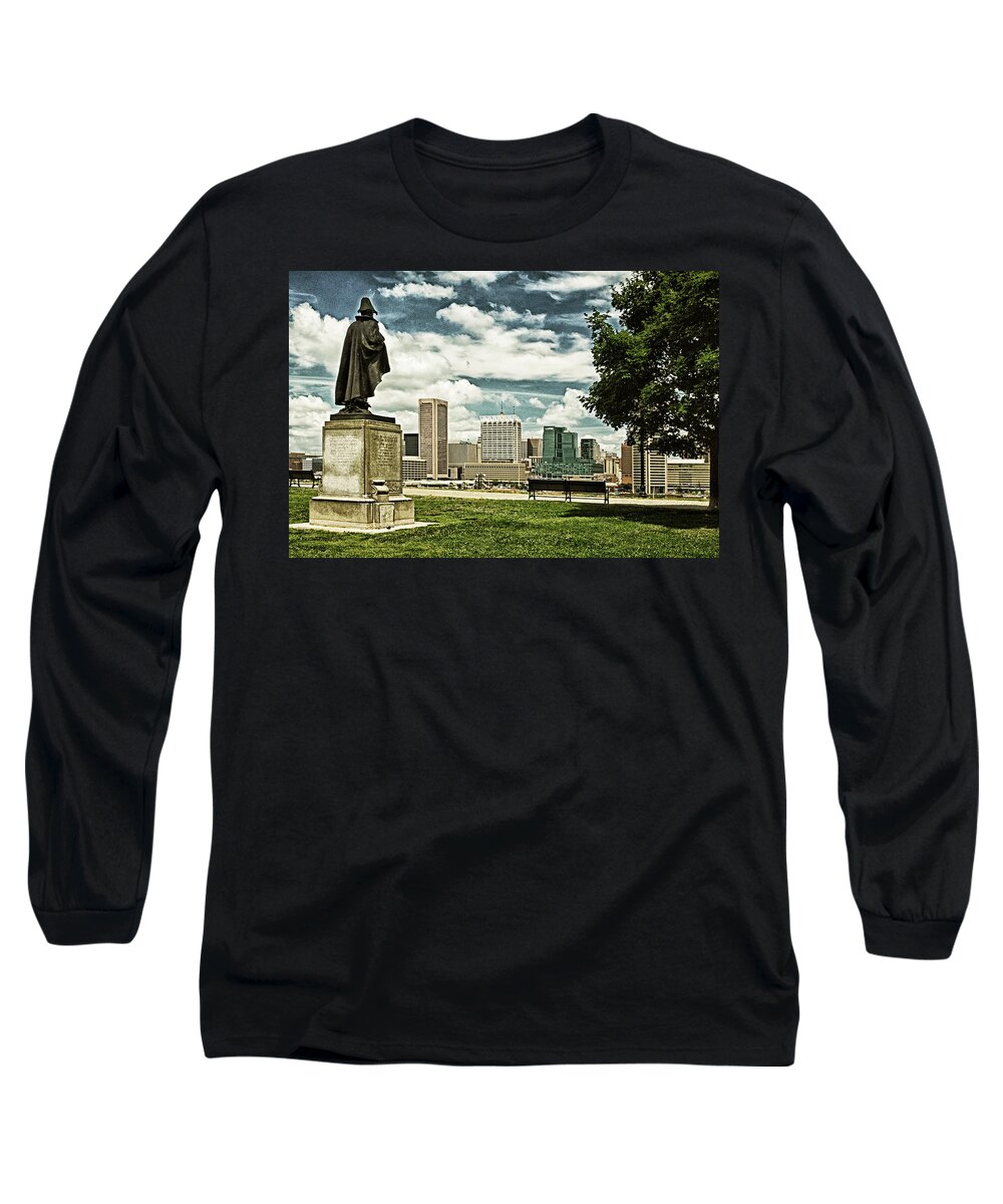 Major-general Samuel Smith Long Sleeve T-Shirt featuring the photograph General Smith Overlooks Baltimore Harbor by Bill Swartwout