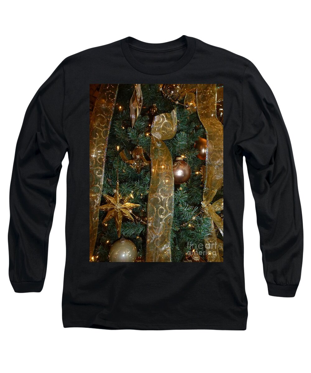 Christmas Tree Long Sleeve T-Shirt featuring the photograph Gold Tones Tree by Barbie Corbett-Newmin