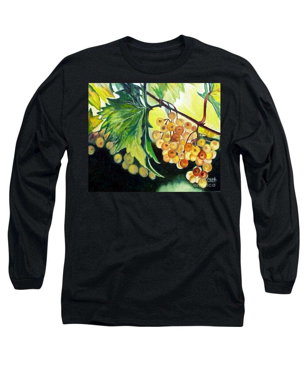 Grapes Long Sleeve T-Shirt featuring the painting Golden Grapes by Julie Brugh Riffey